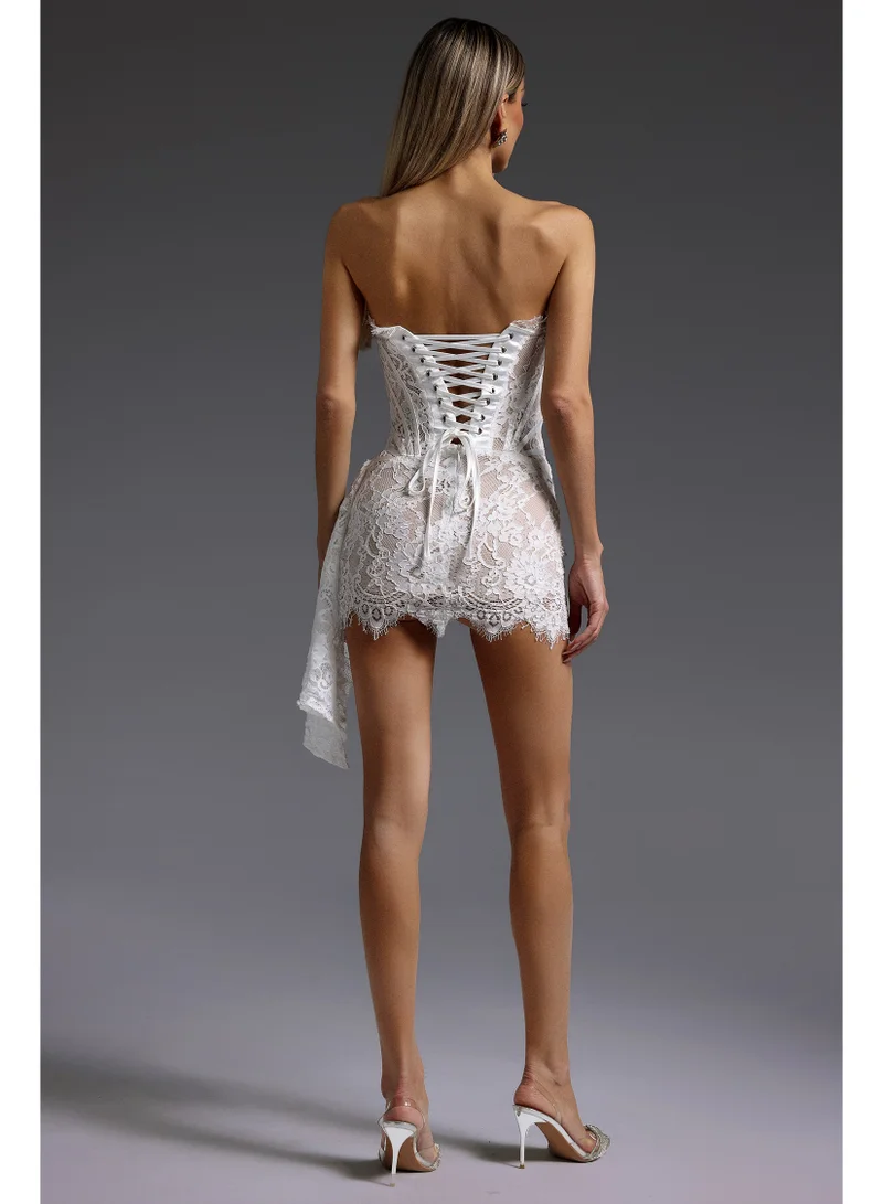 Bella Barnett  Rosel Asymmetric Lace Mini Dress - White for Women | Best Price UAE